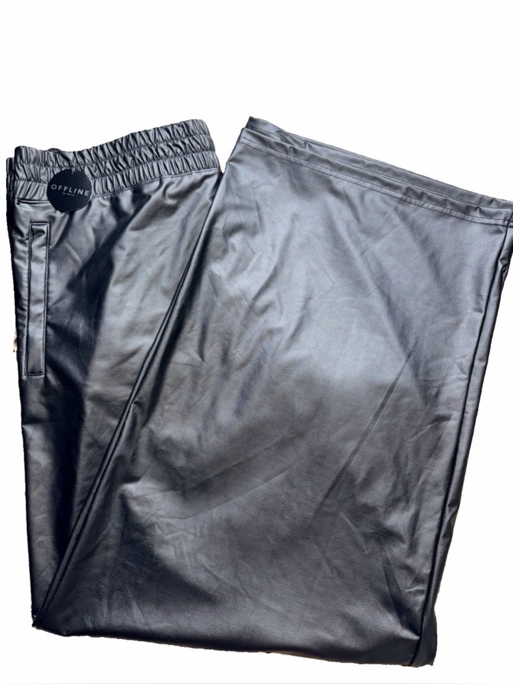 OFFLINE By Aerie Real Luxe Faux Leather Wide Leg Pant Long Black Size XL *NWT